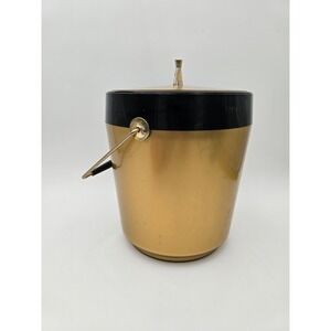 West Bend Thermo-Serv Ice Bucket Gold Black Mid Century Modern MCM Made in USA